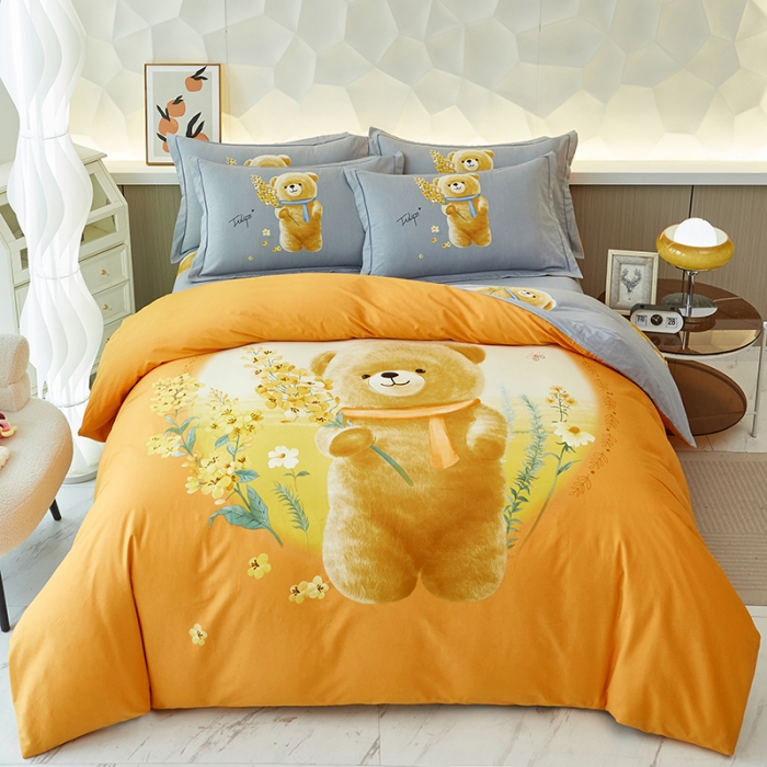 91家纺网 家纺一手货源 找家纺 雲归梦 2023年新款加厚全棉生态磨毛大版四件套 迷你花园桔