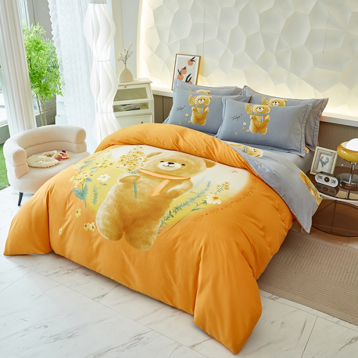 91家纺网 家纺一手货源 找家纺 雲归梦 2023年新款加厚全棉生态磨毛大版四件套 迷你花园桔