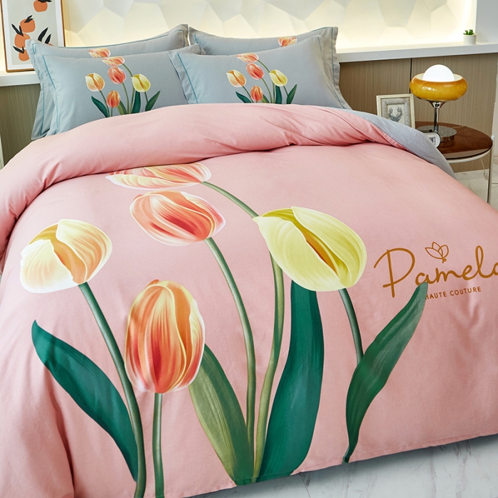 91家纺网 家纺一手货源 找家纺 雲归梦 2023年新款加厚全棉生态磨毛大版四件套 轻吟花语粉