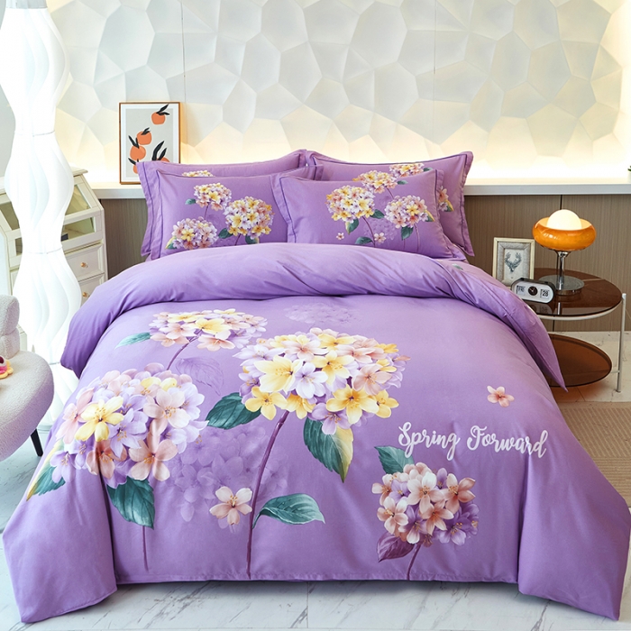 91家纺网 家纺一手货源 找家纺 雲归梦 2023年新款加厚全棉生态磨毛大版四件套 秋月迷人紫