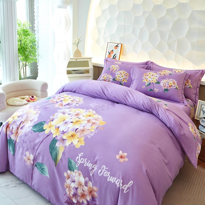 91家纺网 家纺一手货源 找家纺 雲归梦 2023年新款加厚全棉生态磨毛大版四件套 秋月迷人紫