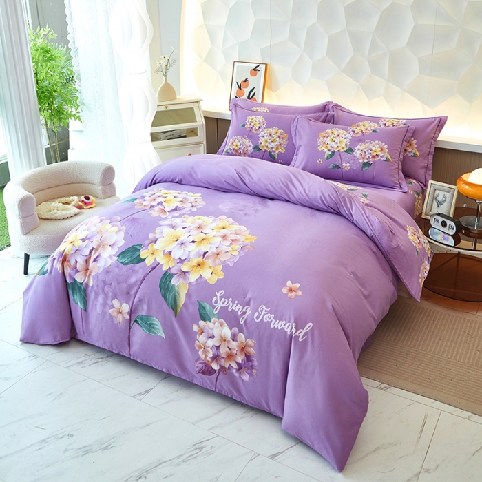 91家纺网 家纺一手货源 找家纺 雲归梦 2023年新款加厚全棉生态磨毛大版四件套 秋月迷人紫