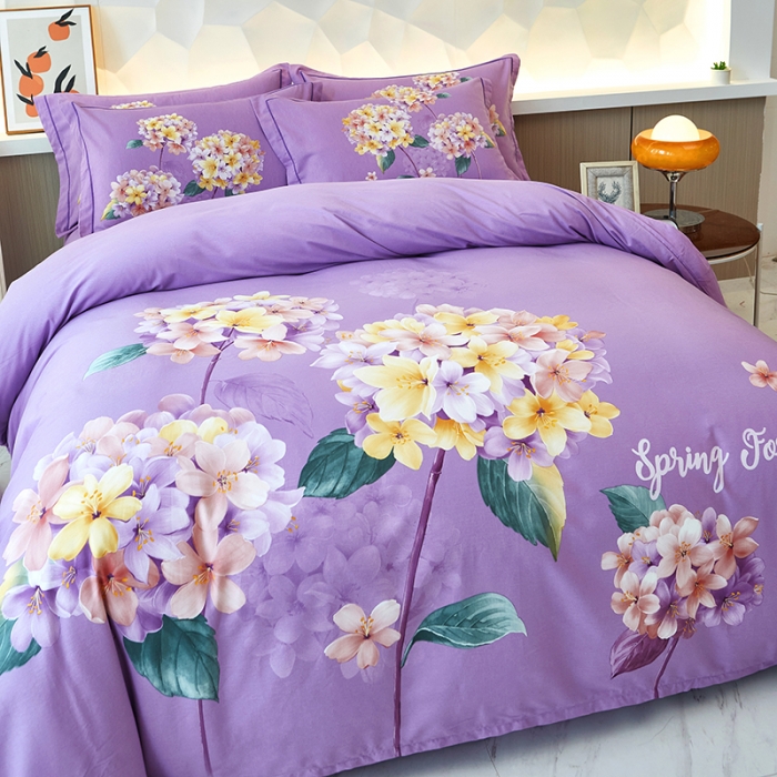 91家纺网 家纺一手货源 找家纺 雲归梦 2023年新款加厚全棉生态磨毛大版四件套 秋月迷人紫