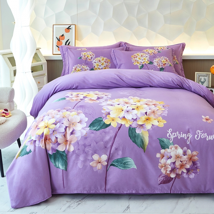91家纺网 家纺一手货源 找家纺 雲归梦 2023年新款加厚全棉生态磨毛大版四件套 秋月迷人紫
