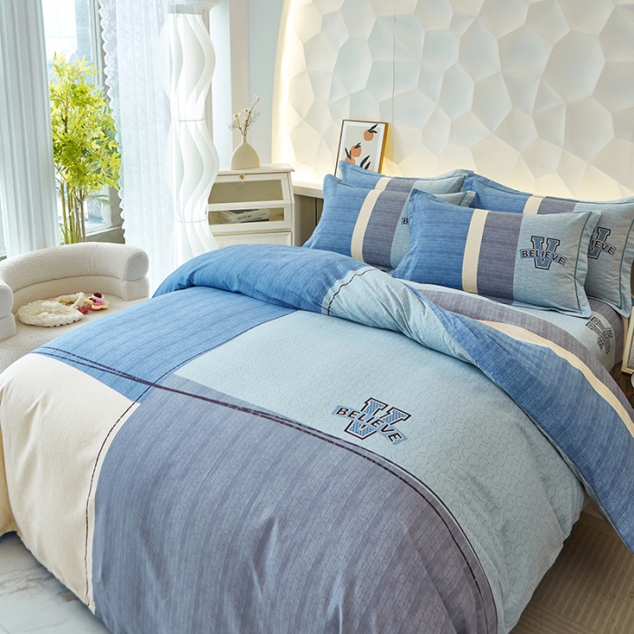 91家纺网 家纺一手货源 找家纺 雲归梦 2023年新款加厚全棉生态磨毛大版四件套 维意蓝