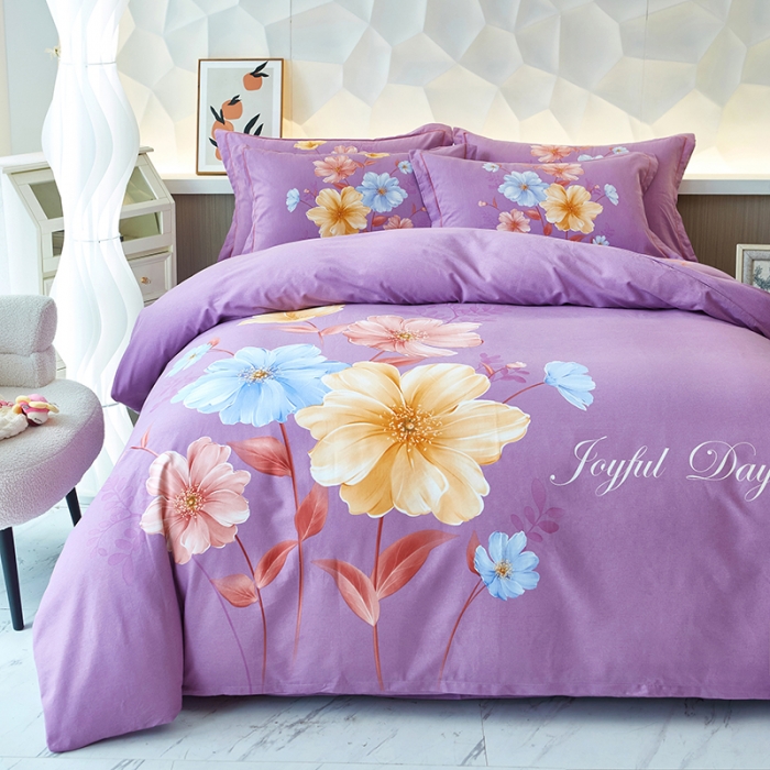 91家纺网 家纺一手货源 找家纺 雲归梦 2023年新款加厚全棉生态磨毛大版四件套 意韵诗境紫