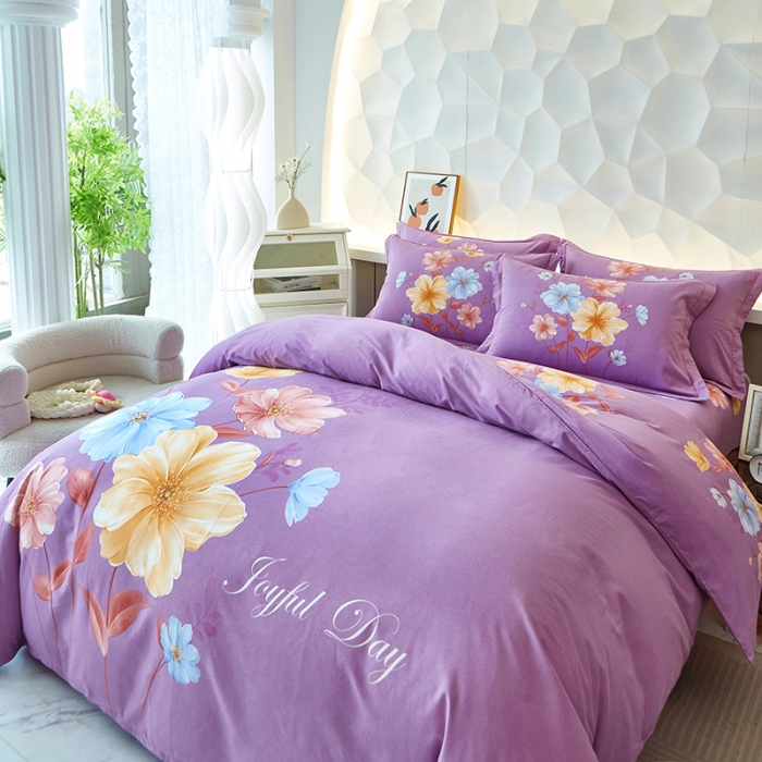 91家纺网 家纺一手货源 找家纺 雲归梦 2023年新款加厚全棉生态磨毛大版四件套 意韵诗境紫