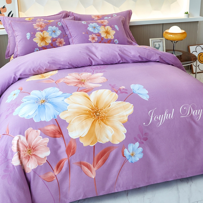 91家纺网 家纺一手货源 找家纺 雲归梦 2023年新款加厚全棉生态磨毛大版四件套 意韵诗境紫