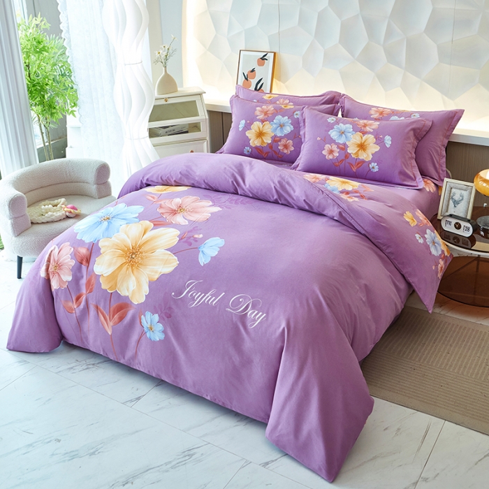 91家纺网 家纺一手货源 找家纺 雲归梦 2023年新款加厚全棉生态磨毛大版四件套 意韵诗境紫