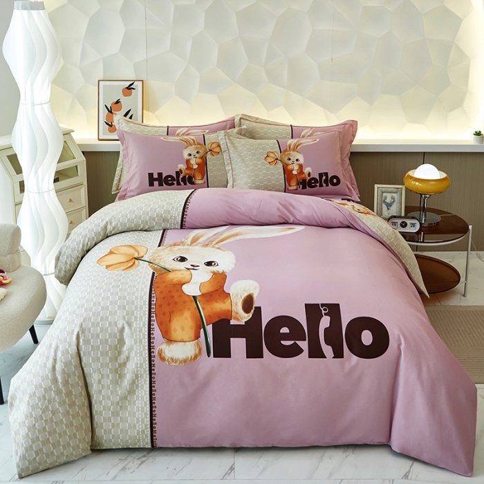 91家纺网 家纺一手货源 找家纺 雲归梦 2023年新款加厚全棉生态磨毛大版四件套 遇见粉