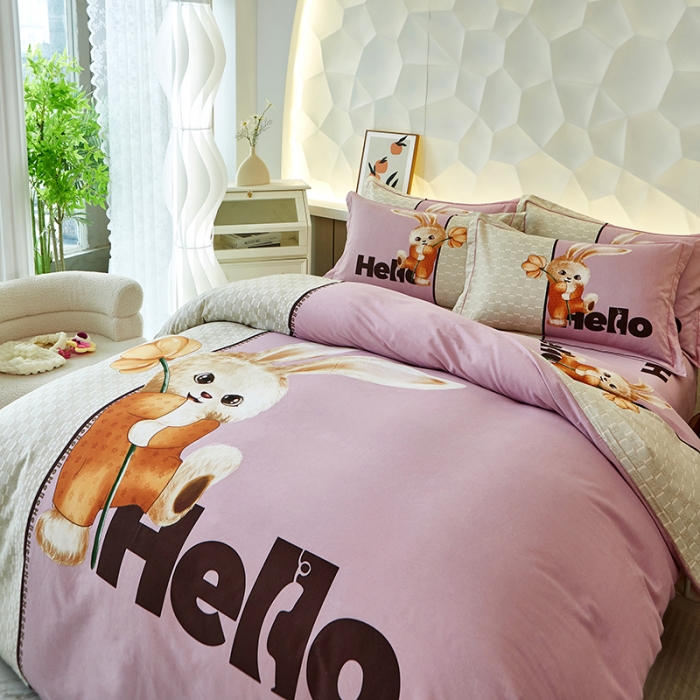 91家纺网 家纺一手货源 找家纺 雲归梦 2023年新款加厚全棉生态磨毛大版四件套 遇见粉