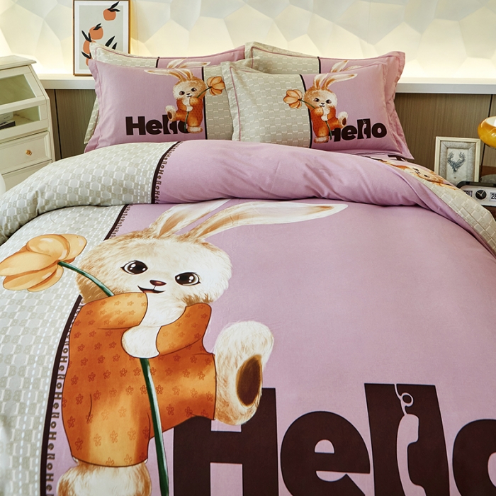 91家纺网 家纺一手货源 找家纺 雲归梦 2023年新款加厚全棉生态磨毛大版四件套 遇见粉