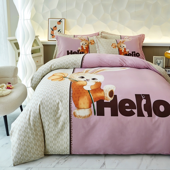 91家纺网 家纺一手货源 找家纺 雲归梦 2023年新款加厚全棉生态磨毛大版四件套 遇见粉