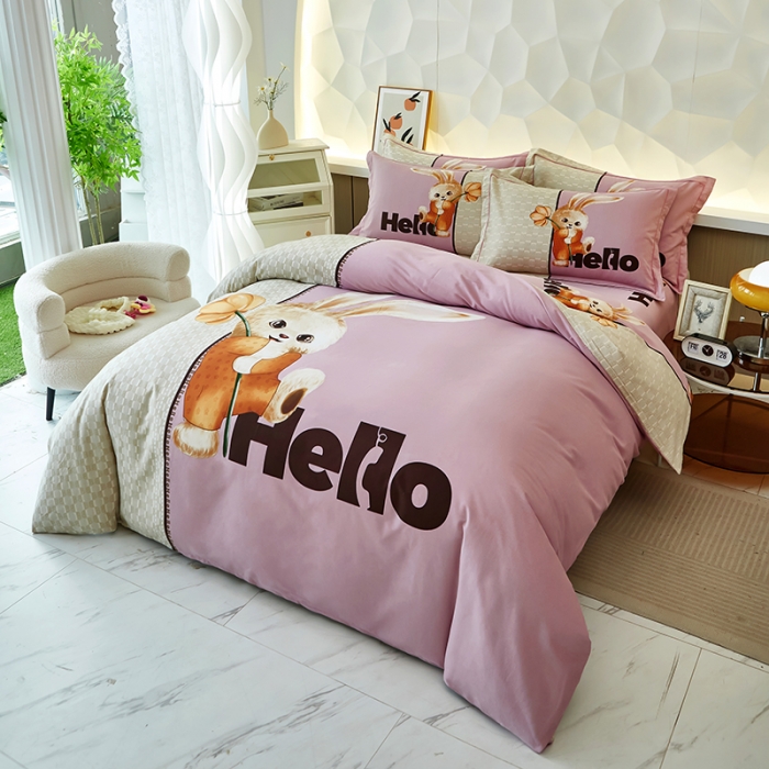 91家纺网 家纺一手货源 找家纺 雲归梦 2023年新款加厚全棉生态磨毛大版四件套 遇见粉