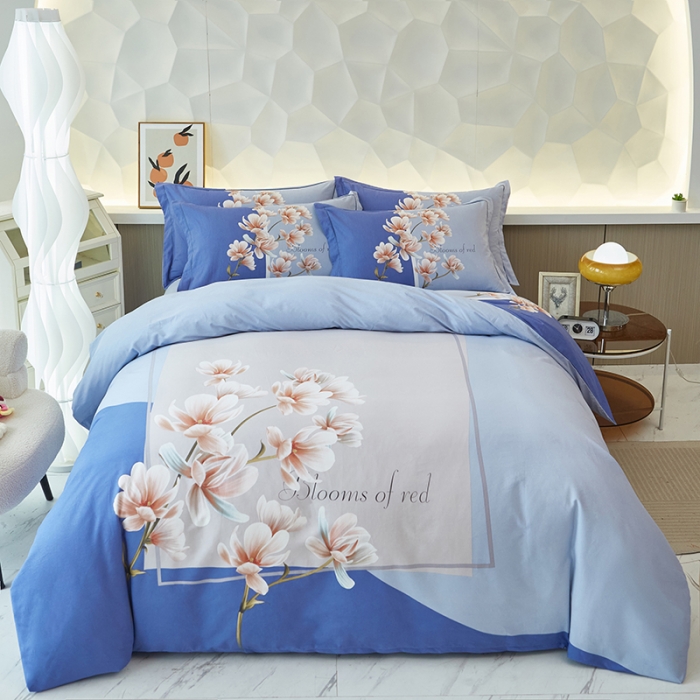 91家纺网 家纺一手货源 找家纺 雲归梦 2023年新款加厚全棉生态磨毛大版四件套 紫欣花语兰