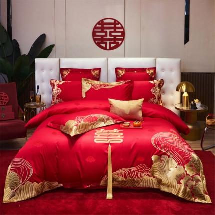 91家纺网 家纺一手货源 找家纺 （总）红番天 2025新款全棉提花全棉刺绣婚庆四件套六件套多件套