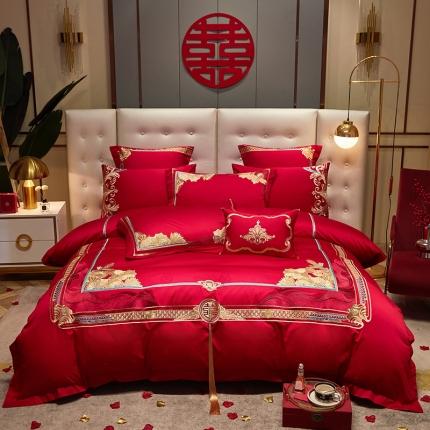 91家纺网 家纺一手货源 找家纺 （总）红番天 2025新款全棉提花全棉刺绣婚庆四件套六件套多件套