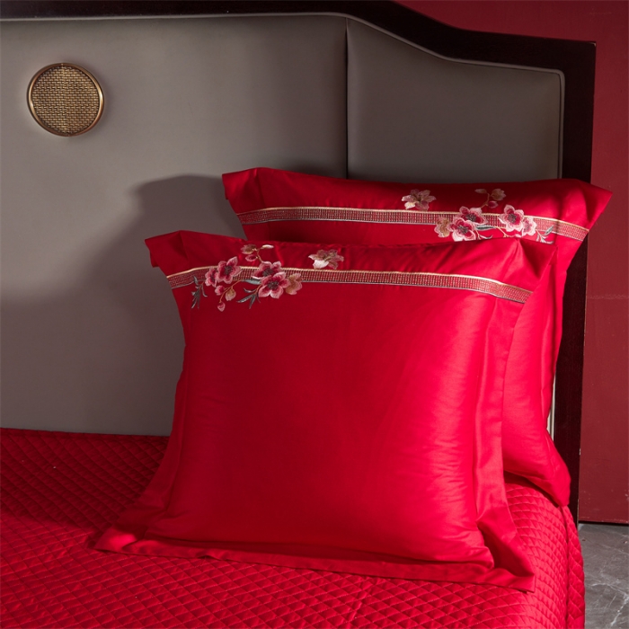 91家纺网 家纺一手货源 找家纺 红番天 2023新款全棉刺绣婚庆四件套六件套多件套 天作之合