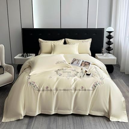 91家纺网 家纺一手货源 找家纺 2023秘密花园系列轻奢小香风纯棉刺绣长绒棉四件套 秘密花园-奶昔白