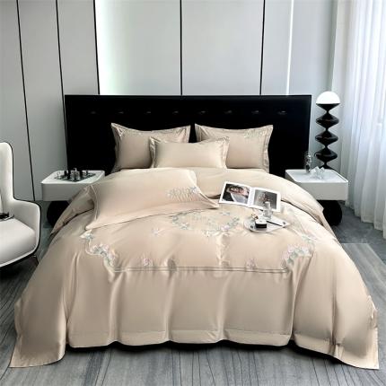 91家纺网 家纺一手货源 找家纺 2023秘密花园系列轻奢小香风纯棉刺绣长绒棉四件套 秘密花园-香槟金
