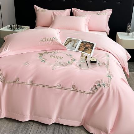秘密花园系列轻奢小香风纯棉刺绣长绒棉四件套 秘密花园-初夏粉