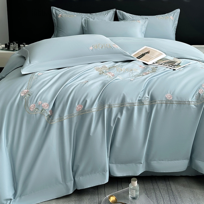 91家纺网 家纺一手货源 找家纺 2023秘密花园系列轻奢小香风纯棉刺绣长绒棉四件套 秘密花园-梵星蓝