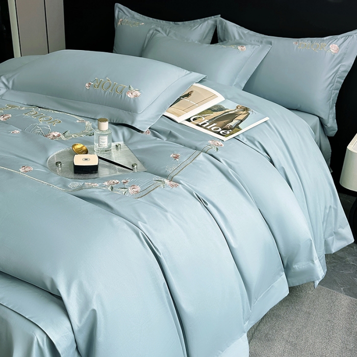 91家纺网 家纺一手货源 找家纺 2023秘密花园系列轻奢小香风纯棉刺绣长绒棉四件套 秘密花园-梵星蓝