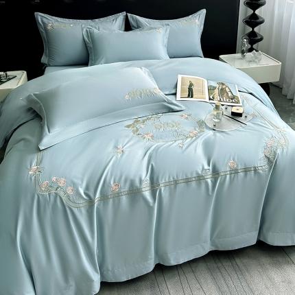 2023秘密花园系列轻奢小香风纯棉刺绣长绒棉四件套 秘密花园-梵星蓝