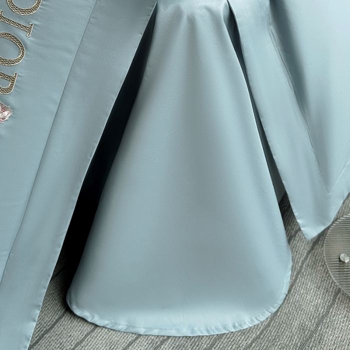 91家纺网 家纺一手货源 找家纺 2023秘密花园系列轻奢小香风纯棉刺绣长绒棉四件套 秘密花园-梵星蓝