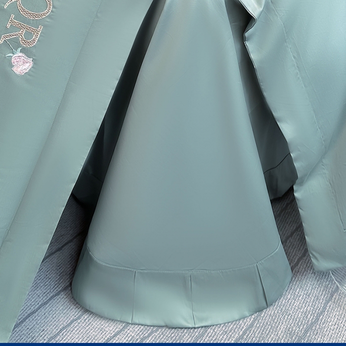 91家纺网 家纺一手货源 找家纺 2023秘密花园系列轻奢小香风纯棉刺绣长绒棉四件套 秘密花园-贵妃绿