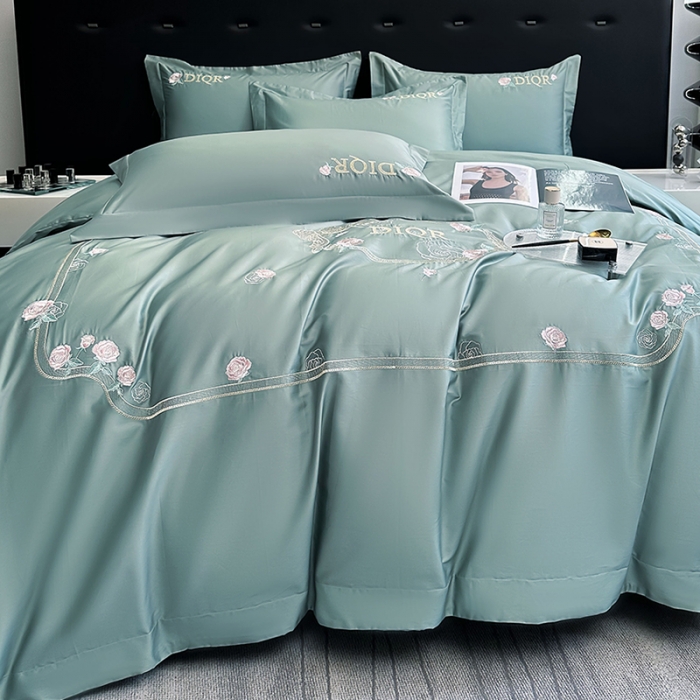 91家纺网 家纺一手货源 找家纺 2023秘密花园系列轻奢小香风纯棉刺绣长绒棉四件套 秘密花园-贵妃绿