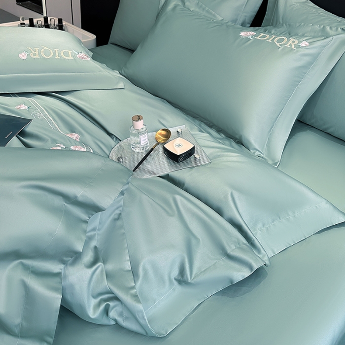 91家纺网 家纺一手货源 找家纺 2023秘密花园系列轻奢小香风纯棉刺绣长绒棉四件套 秘密花园-贵妃绿