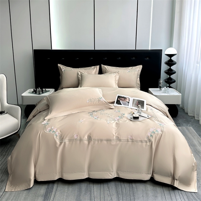 91家纺网 家纺一手货源 找家纺 2023秘密花园系列轻奢小香风纯棉刺绣长绒棉四件套 秘密花园-香槟金