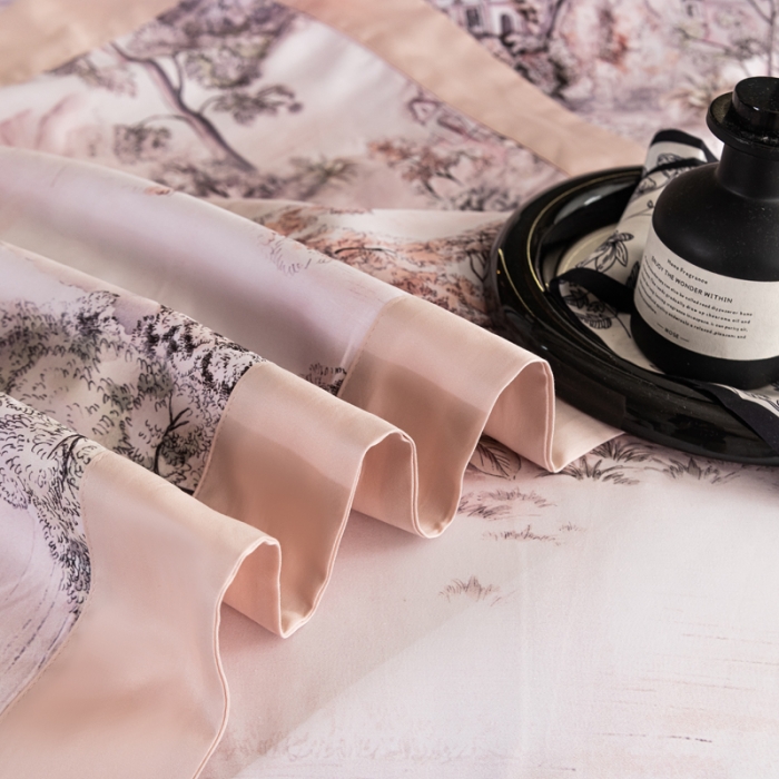 91家纺网 家纺一手货源 找家纺 氧家 2025新款100支全棉数码印花四件套 爱普森粉