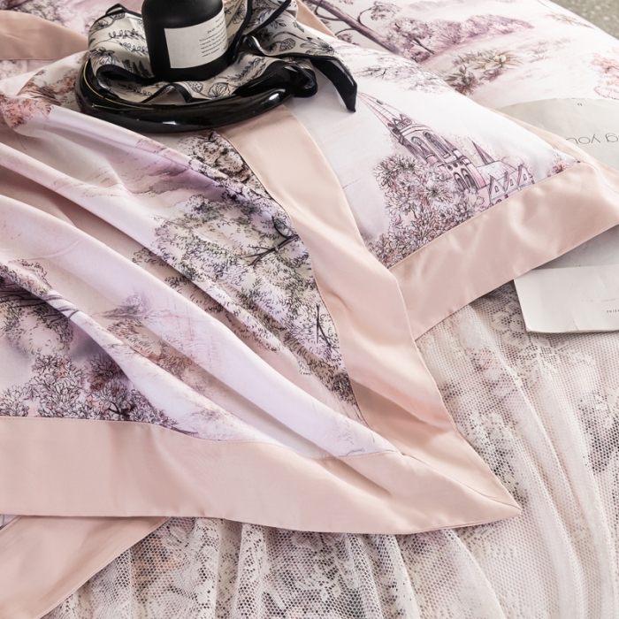 91家纺网 家纺一手货源 找家纺 氧家 2025新款100支全棉数码印花四件套 爱普森粉