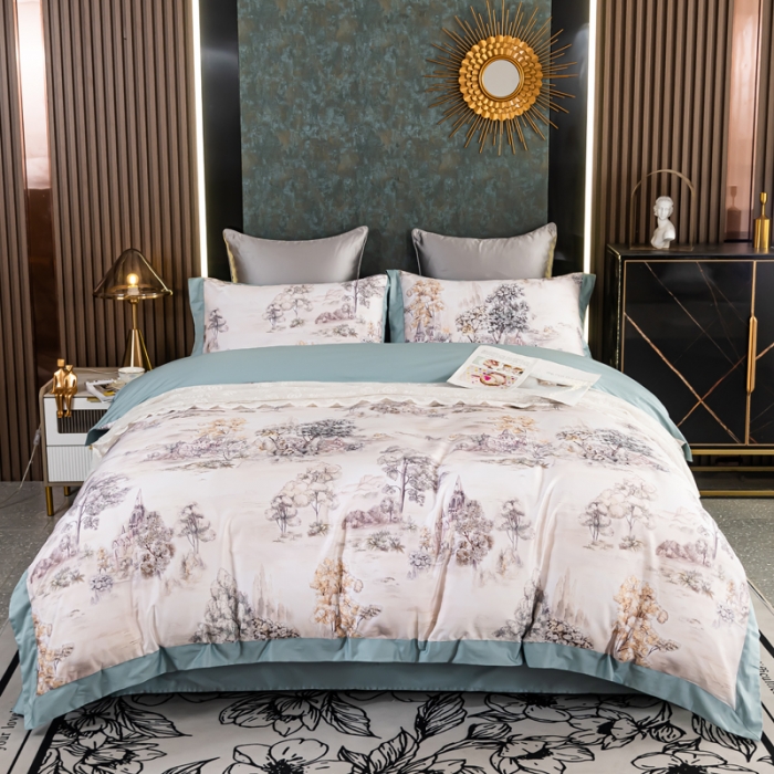 91家纺网 家纺一手货源 找家纺 氧家 2025新款100支全棉数码印花四件套 爱普森兰