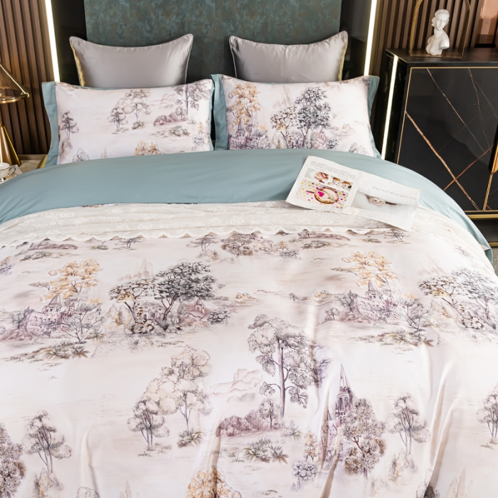 91家纺网 家纺一手货源 找家纺 氧家 2025新款100支全棉数码印花四件套 爱普森兰