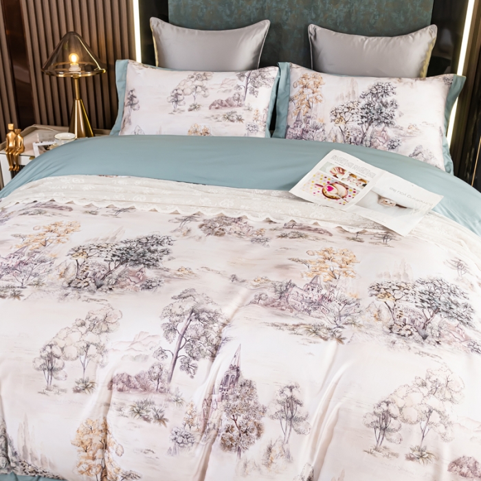 91家纺网 家纺一手货源 找家纺 氧家 2025新款100支全棉数码印花四件套 爱普森兰