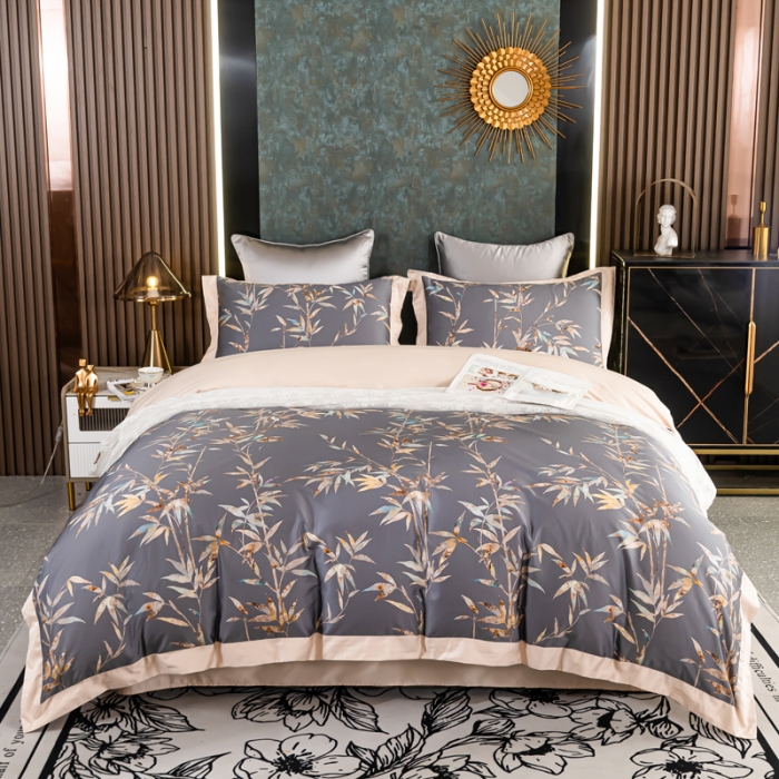 91家纺网 家纺一手货源 找家纺 氧家 2025新款100支全棉数码印花四件套 风雅颂灰