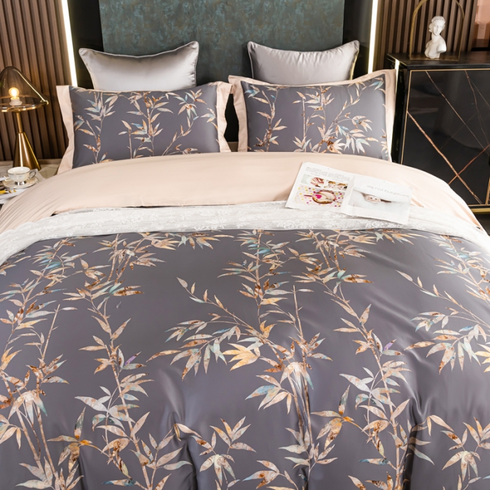 91家纺网 家纺一手货源 找家纺 氧家 2025新款100支全棉数码印花四件套 风雅颂灰