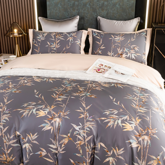 91家纺网 家纺一手货源 找家纺 氧家 2025新款100支全棉数码印花四件套 风雅颂灰