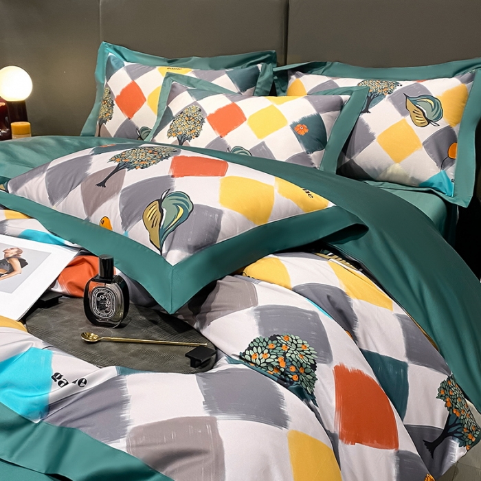 91家纺网 家纺一手货源 找家纺 氧家 2025新款100支全棉数码印花四件套 格莫拉