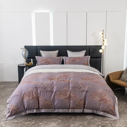 氧家 2025新款100支全棉数码印花四件套 堪培拉都灰