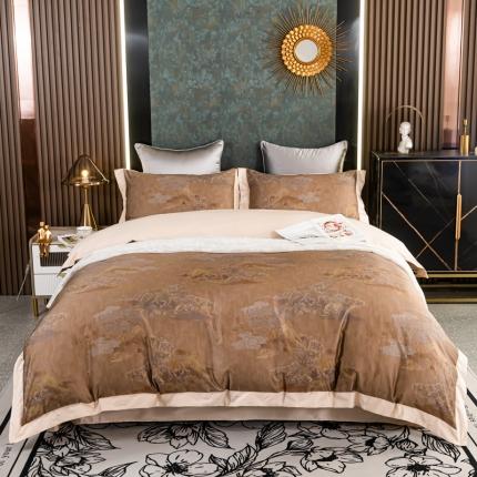 氧家 2025新款100支全棉数码印花四件套 堪培拉都金