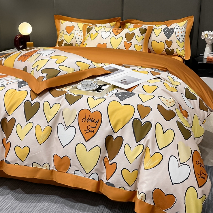 91家纺网 家纺一手货源 找家纺 氧家 2025新款100支全棉数码印花四件套 康桥-橙