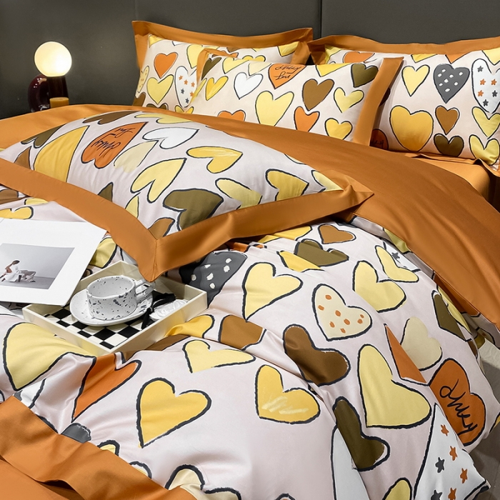 91家纺网 家纺一手货源 找家纺 氧家 2025新款100支全棉数码印花四件套 康桥-橙