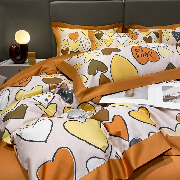 91家纺网 家纺一手货源 找家纺 氧家 2025新款100支全棉数码印花四件套 康桥-橙