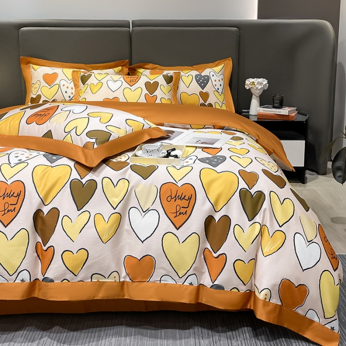 91家纺网 家纺一手货源 找家纺 氧家 2025新款100支全棉数码印花四件套 康桥-橙