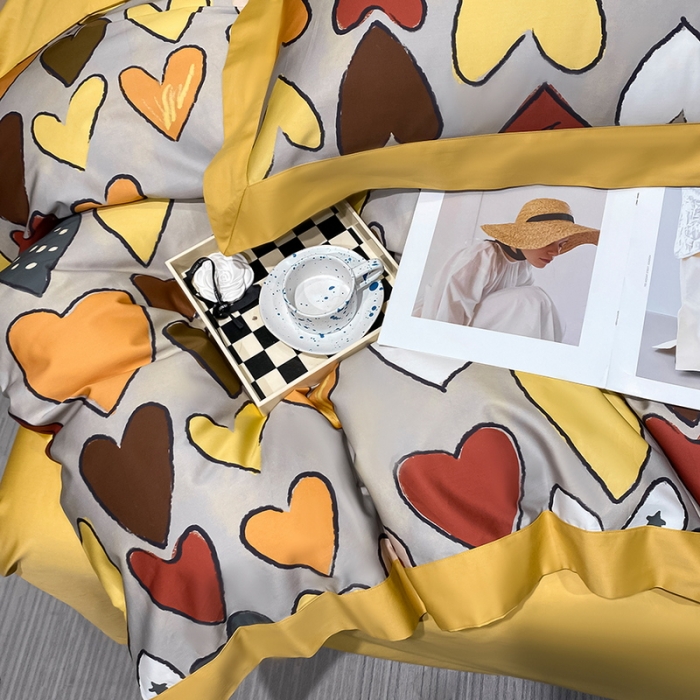 91家纺网 家纺一手货源 找家纺 氧家 2025新款100支全棉数码印花四件套 康桥-黄