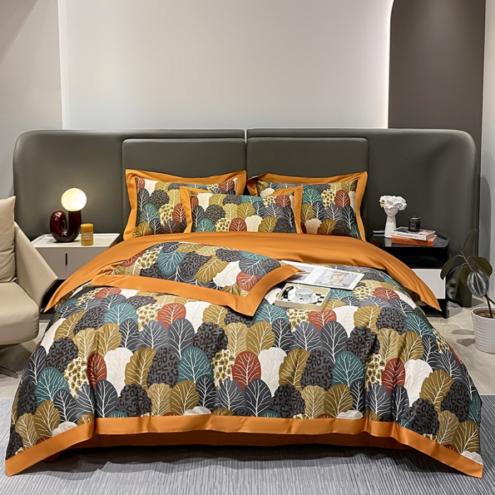 91家纺网 家纺一手货源 找家纺 氧家 2025新款100支全棉数码印花四件套 罗森-橙